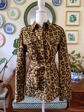 Vintage Ralph Lauren Linen Cotton Leopard Safari Utility Military Jacket M